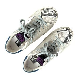 Golden Goose Denim Trimmed Snakeskin Leather Superstar Sneakers Gray Purple